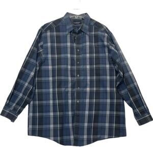 Roundtree & Yorke Men’s 2XLT Blue Plaid Button Down Shirt Tall 100% Cotton
